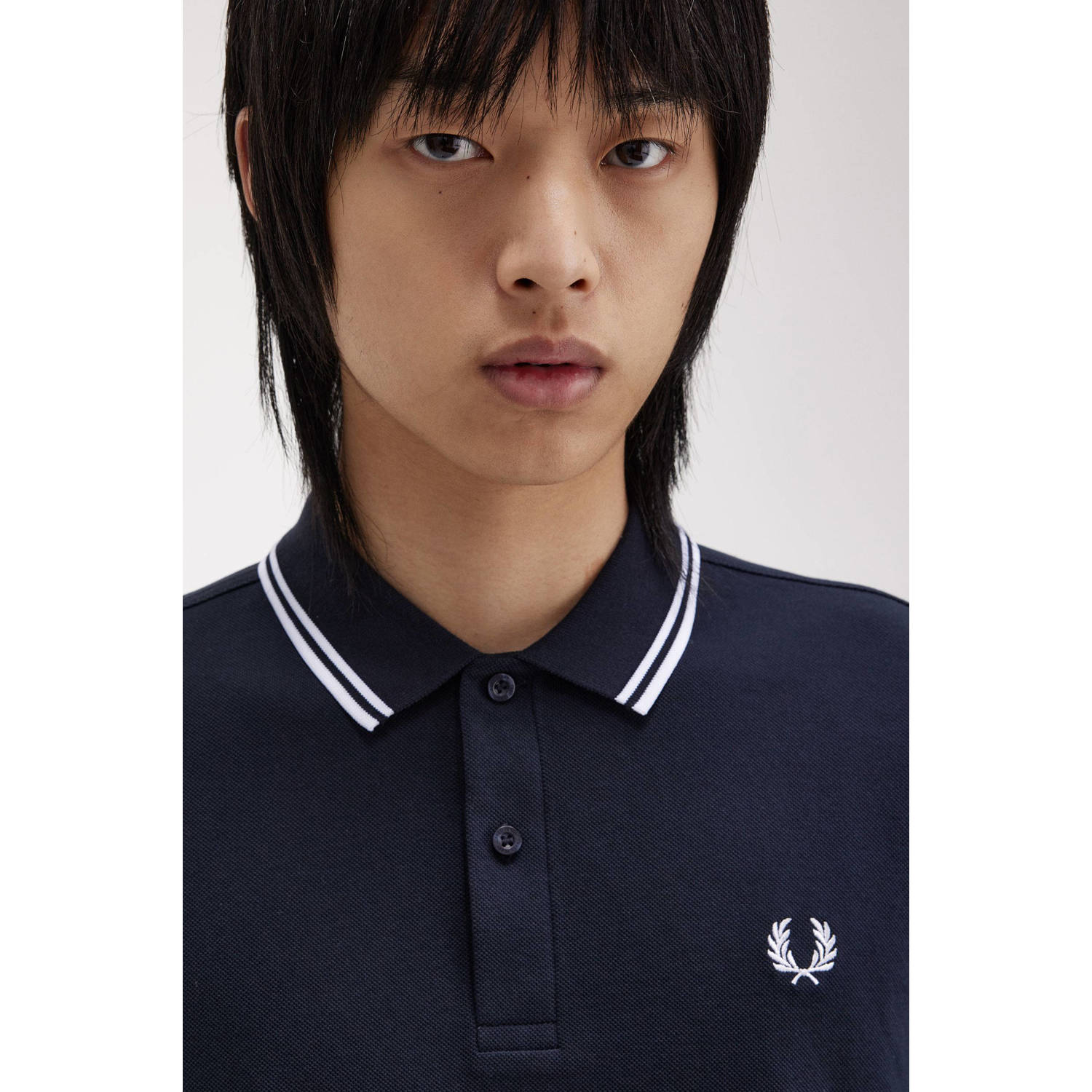 Fred Perry Blauwe polo met lange mouwen en rand Blue Heren