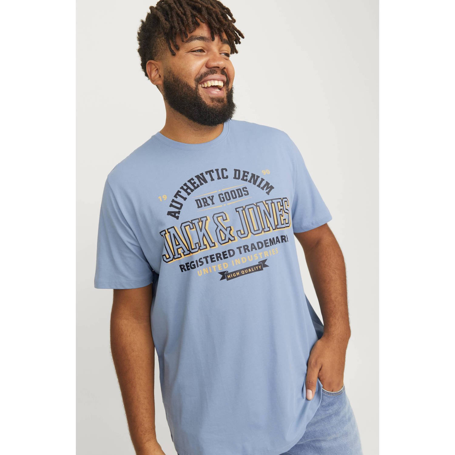 JACK & JONES PLUS SIZE T-shirt JJELOGO Plus Size met printopdruk blauw