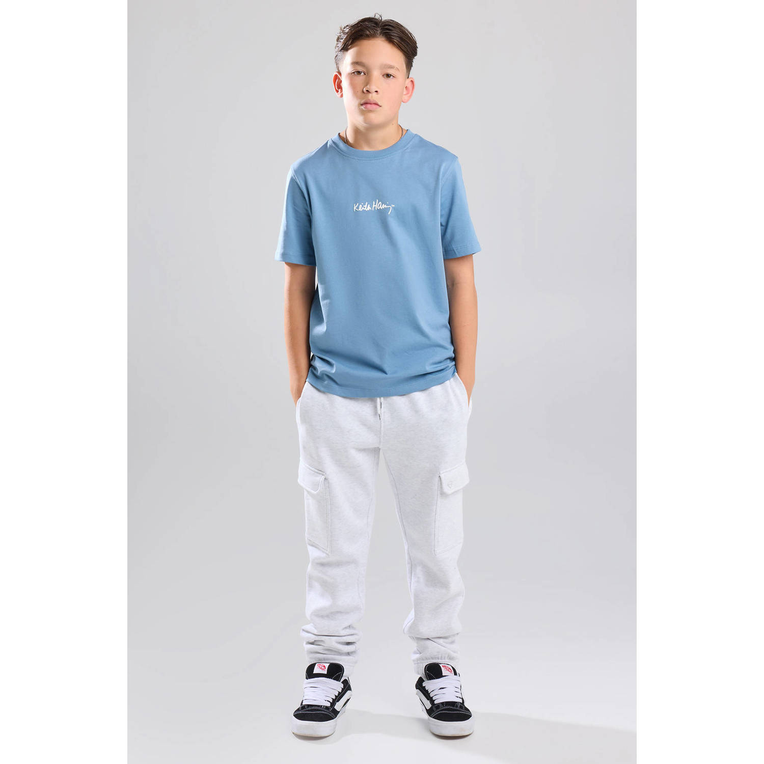 America Today T-shirt met backprint lichtblauw wit