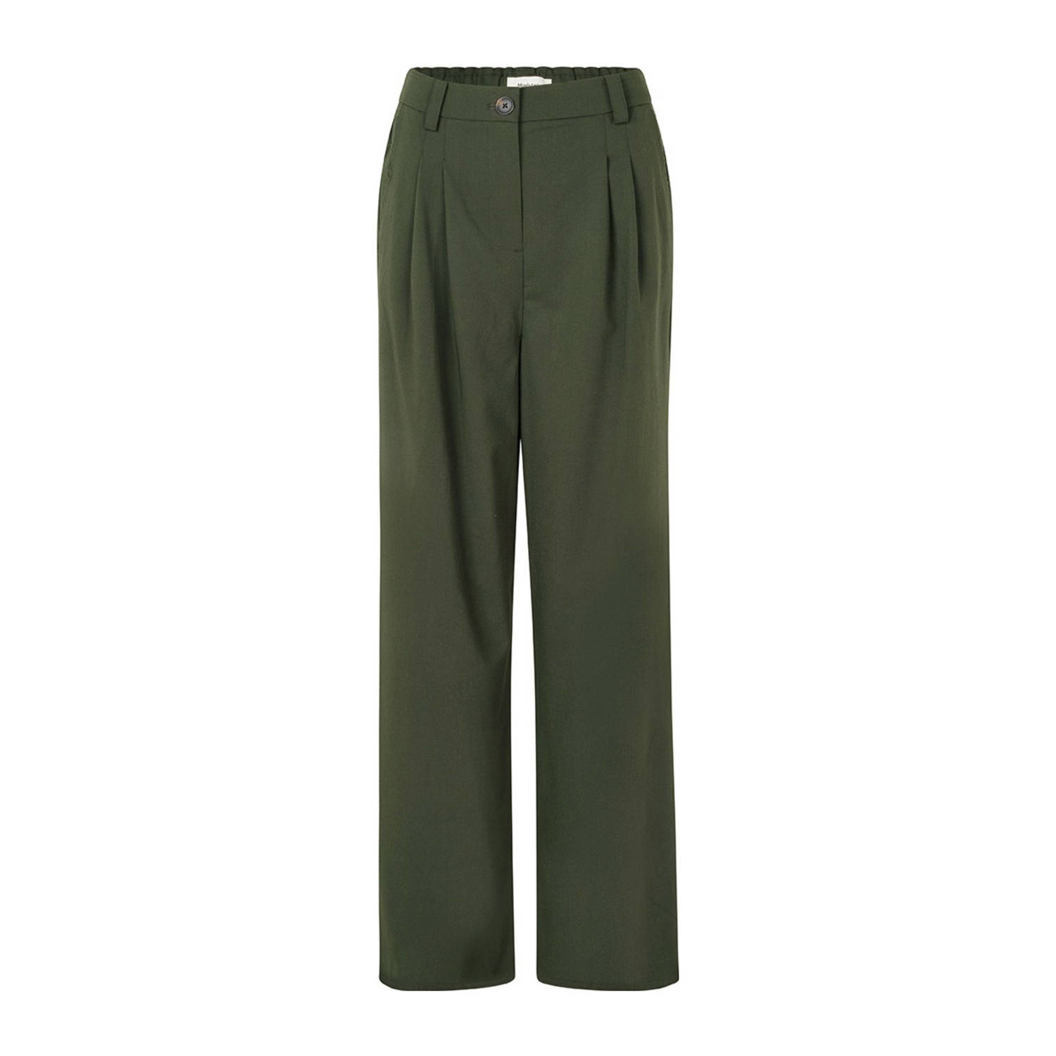 Modström high waist straight fit pantalon Kimana donkergroen