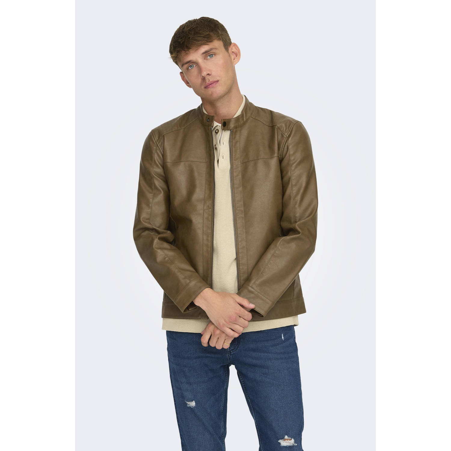 ONLY & SONS imitatie leren jas ONSMIKE bruin