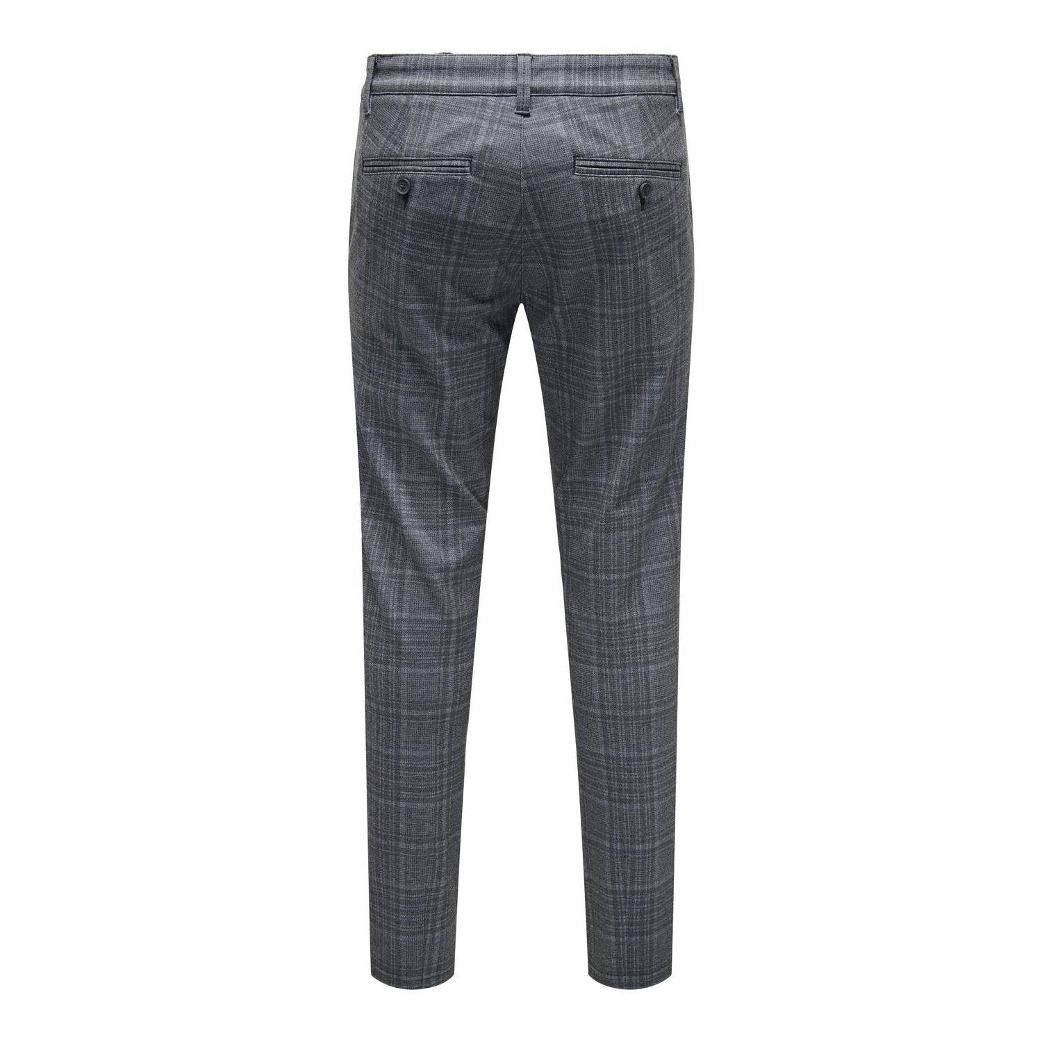 ONLY & SONS geruite slim fit pantalon grijsblauw