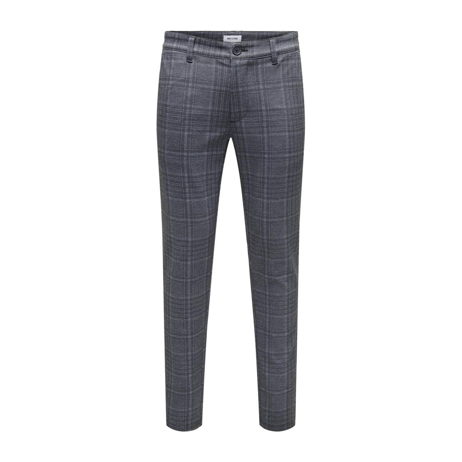 ONLY & SONS geruite slim fit pantalon grijsblauw