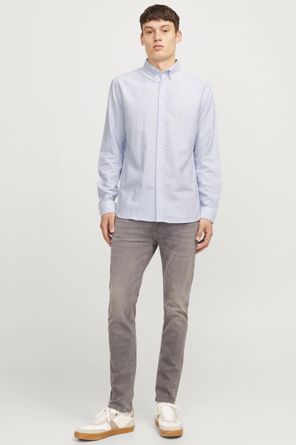 JJ REBEL gestreept regular fit overhemd JREBOSCAR lichtblauw