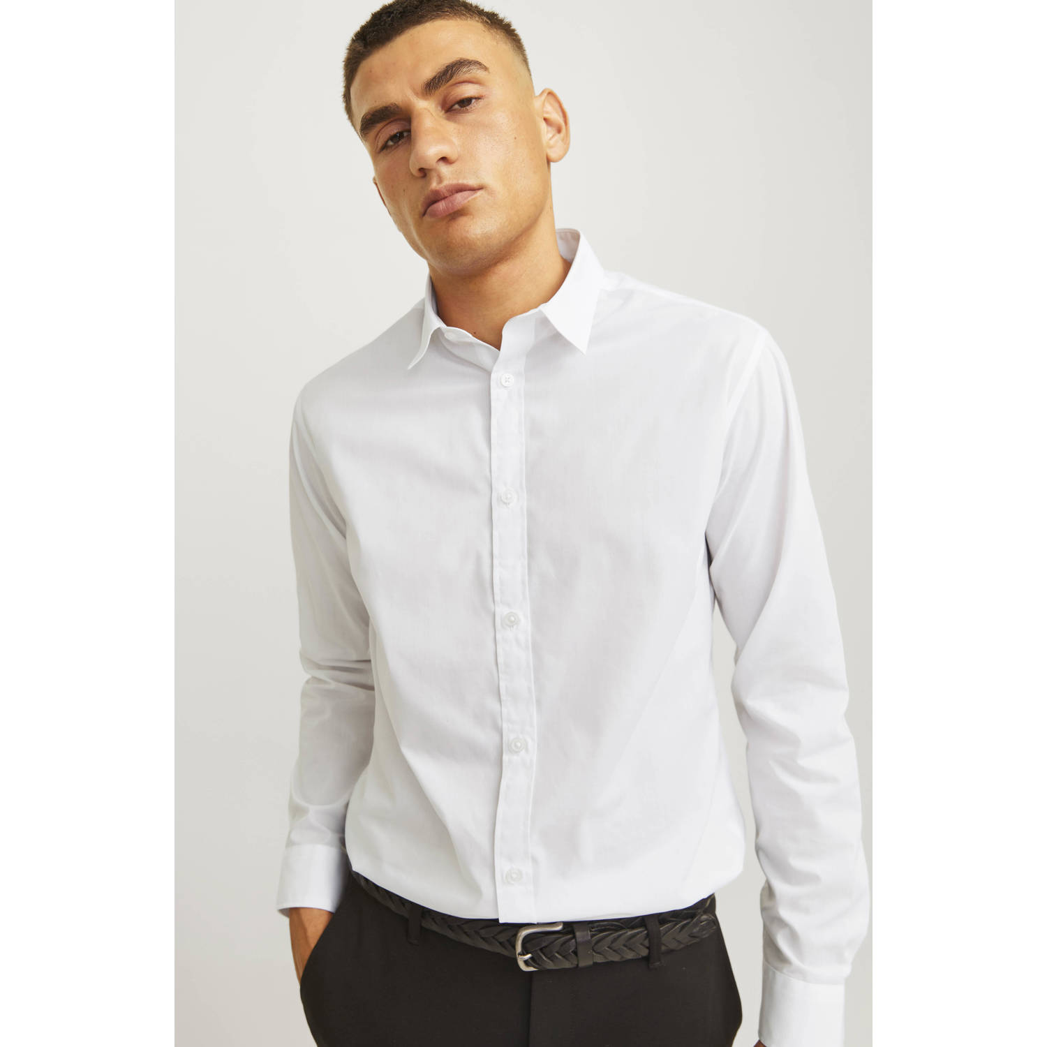 JJ REBEL slim fit overhemd JREBGAVIN wit
