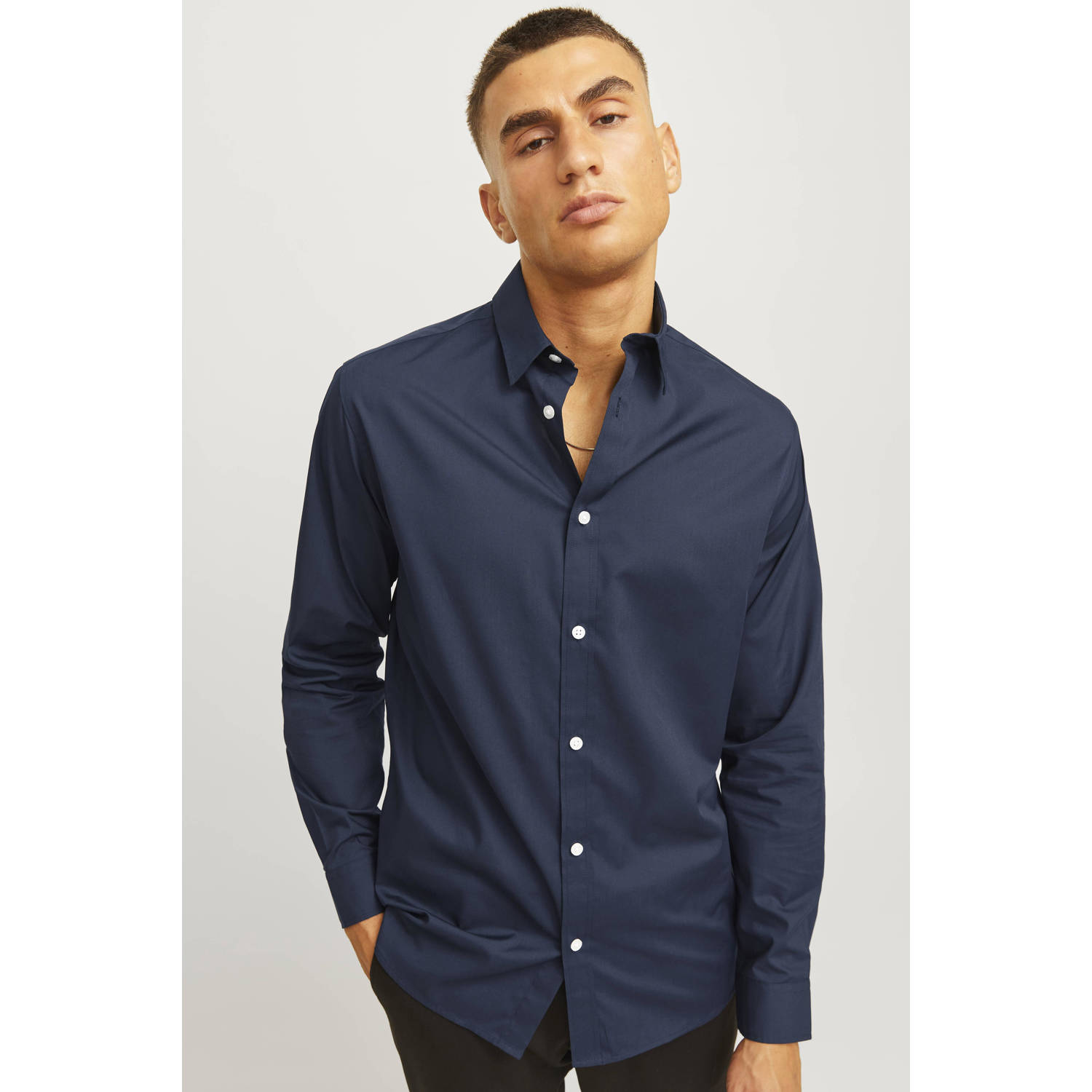 JJ REBEL slim fit overhemd JREBGAVIN donkerblauw