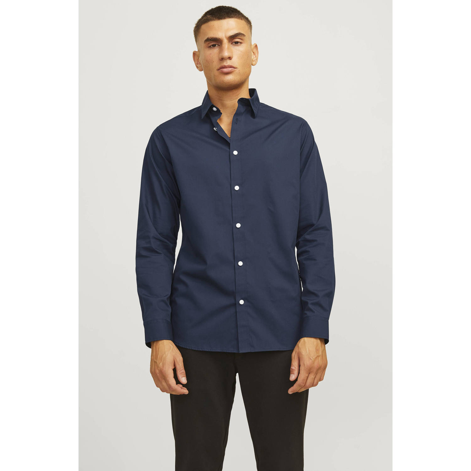 JJ REBEL slim fit overhemd JREBGAVIN donkerblauw