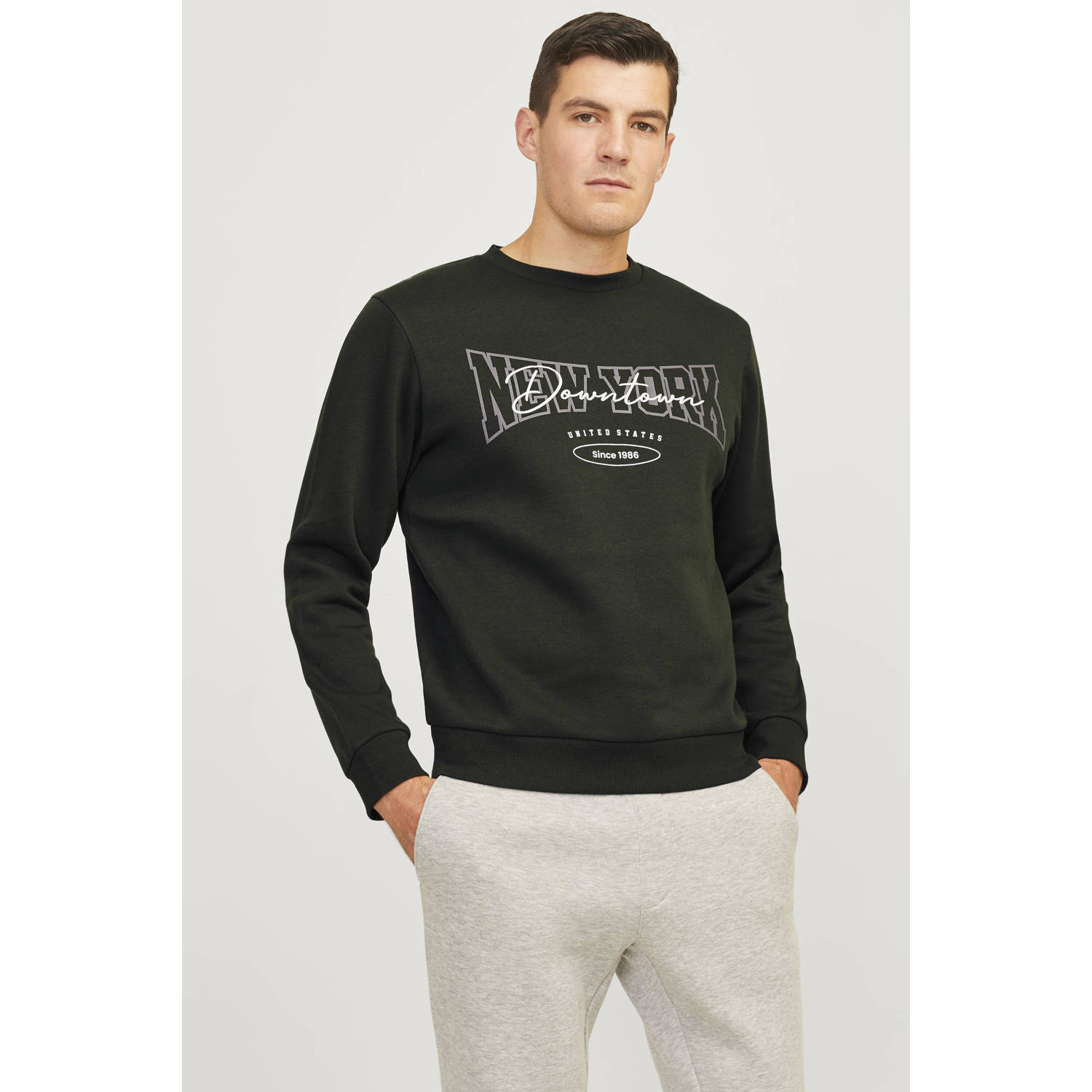 JJ REBEL sweater JREBNEWYORK donkergroen