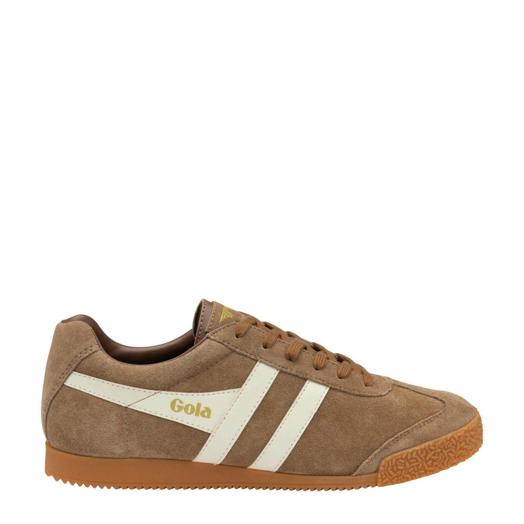 Beige en witte heren Gola Harrier suède sneakers met veters
