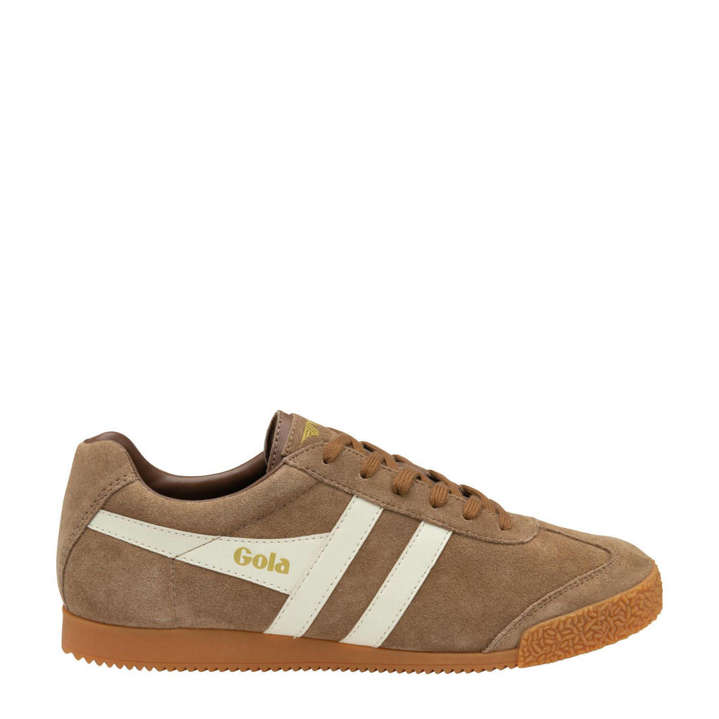 Beige en witte heren Gola Harrier suède sneakers met veters
