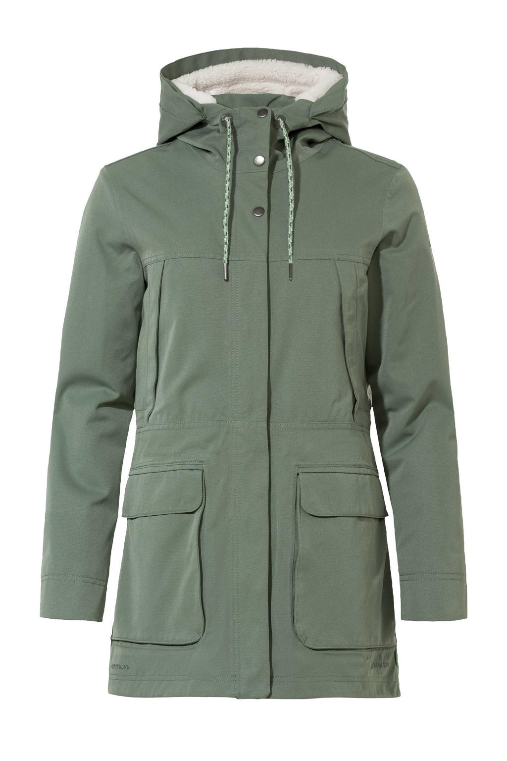Groene dames VAUDE parka Manukau van polyester met lange mouwen, capuchon en rits met windvanger