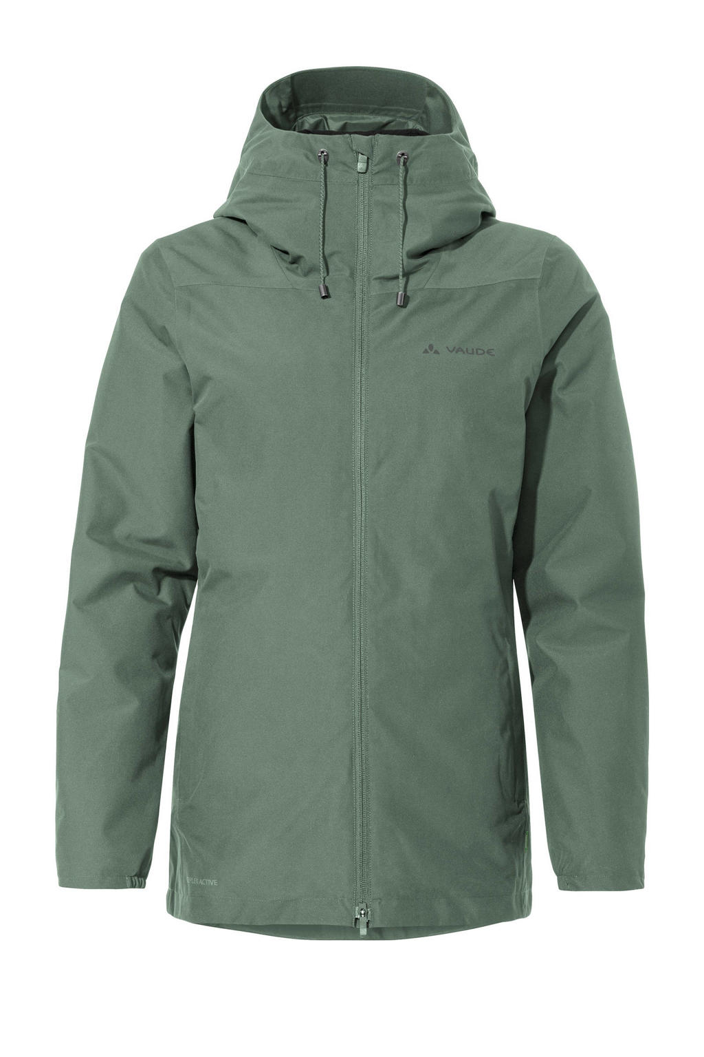 Groen en zwarte dames VAUDE outdoor 3-in-1 jas Mineo van polyester met lange mouwen, capuchon en ritssluiting