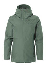 thumbnail: Groen en zwarte dames VAUDE outdoor 3-in-1 jas Mineo van polyester met lange mouwen, capuchon en ritssluiting