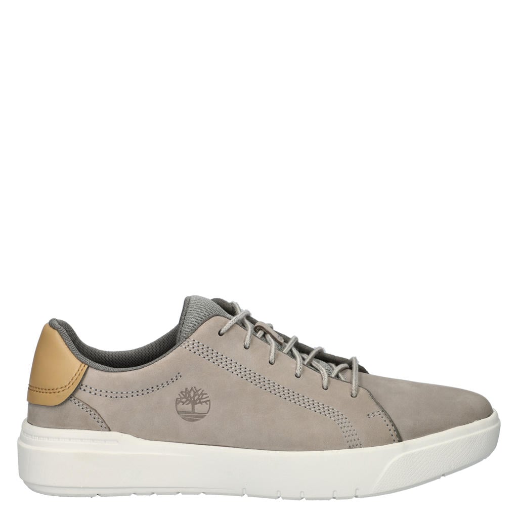 Lichtgrijze heren Timberland nubuck sneakers met veters