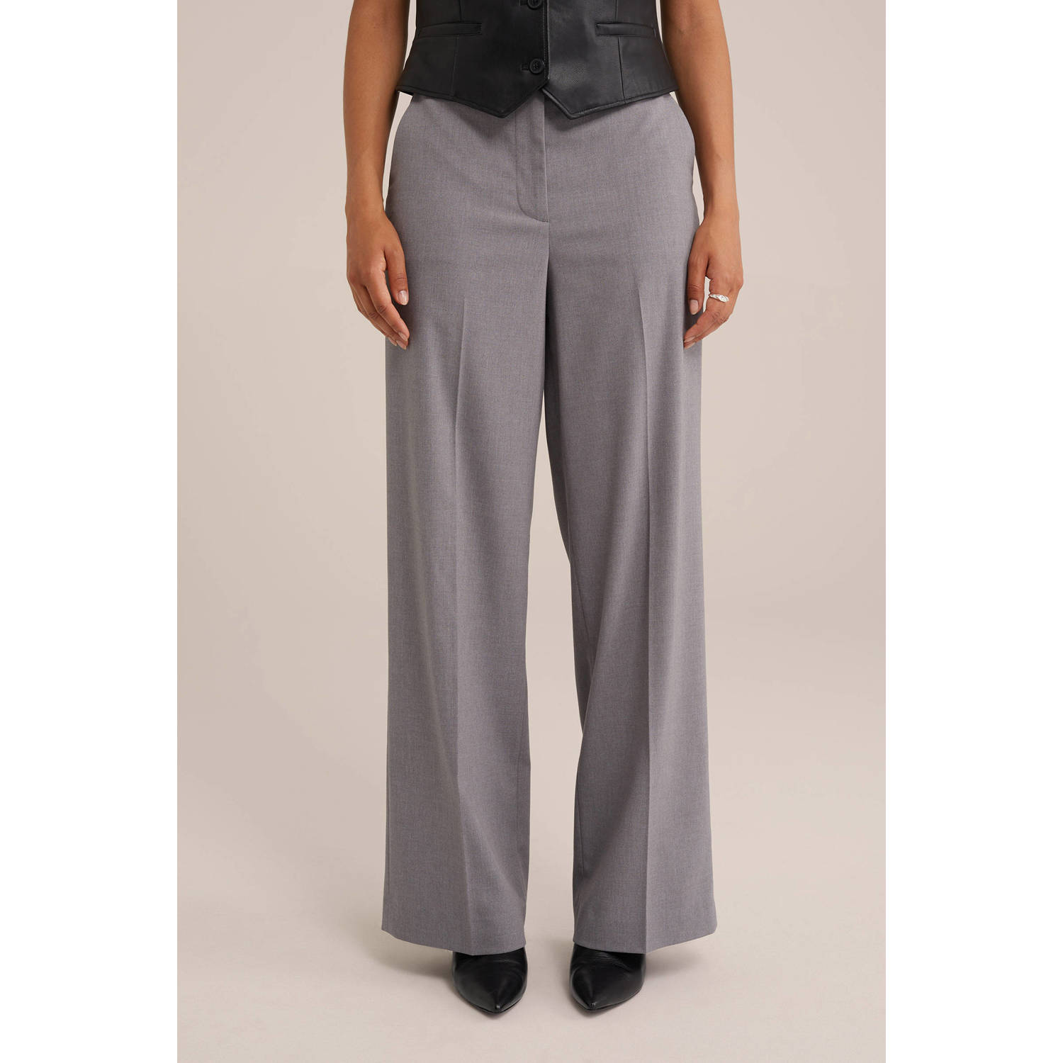 WE Fashion high waist loose fit broek grijs