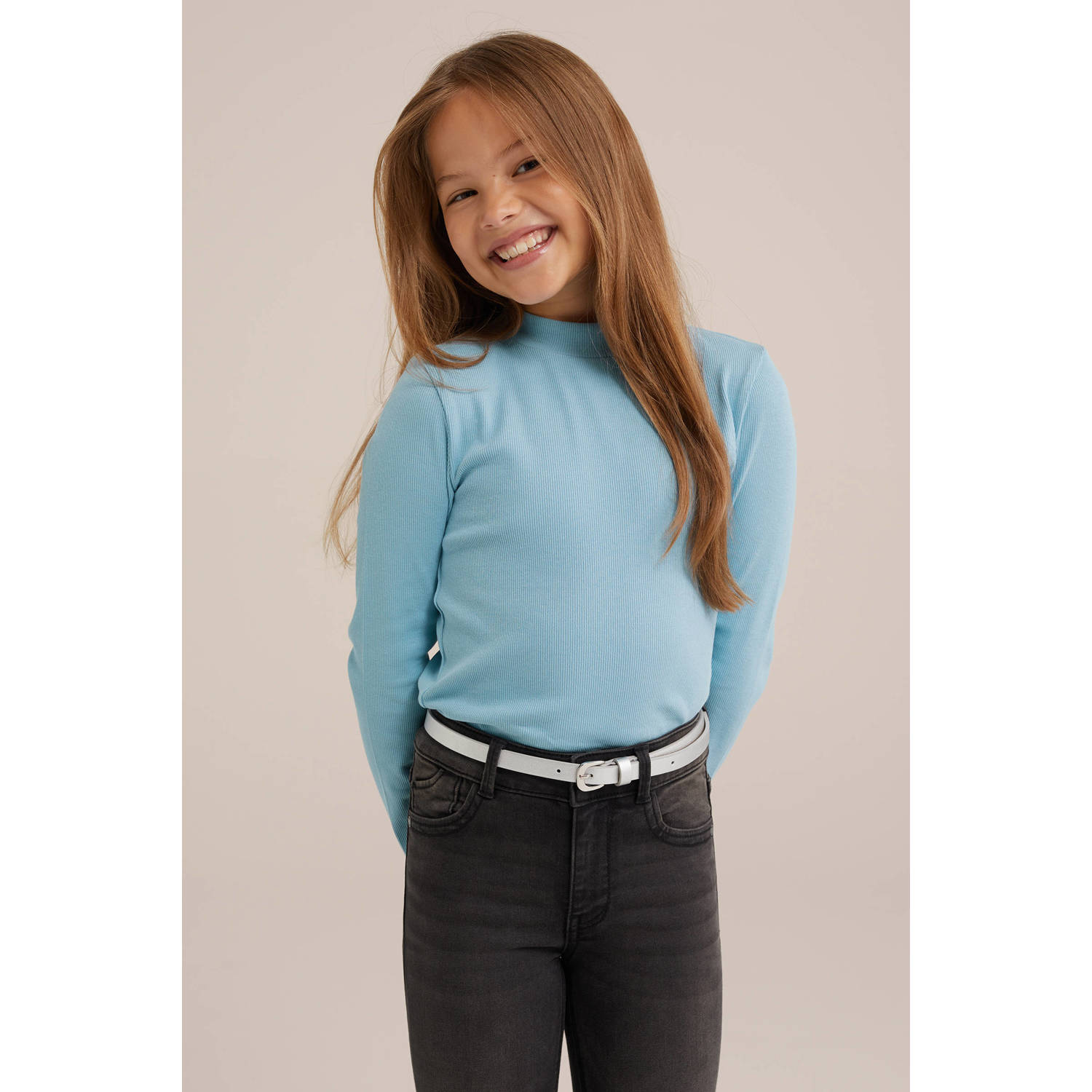 WE Fashion WE Fundamentals ribgebreide longsleeve lichtblauw