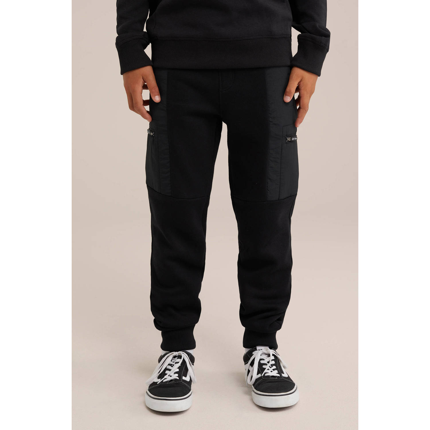 WE Fashion joggingbroek zwart Jongens Katoen Effen 164