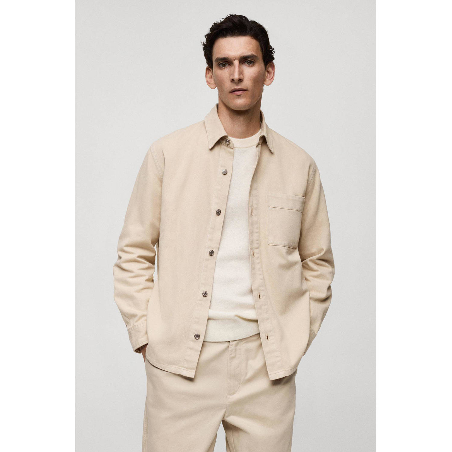 Mango Man slim fit overshirt beige