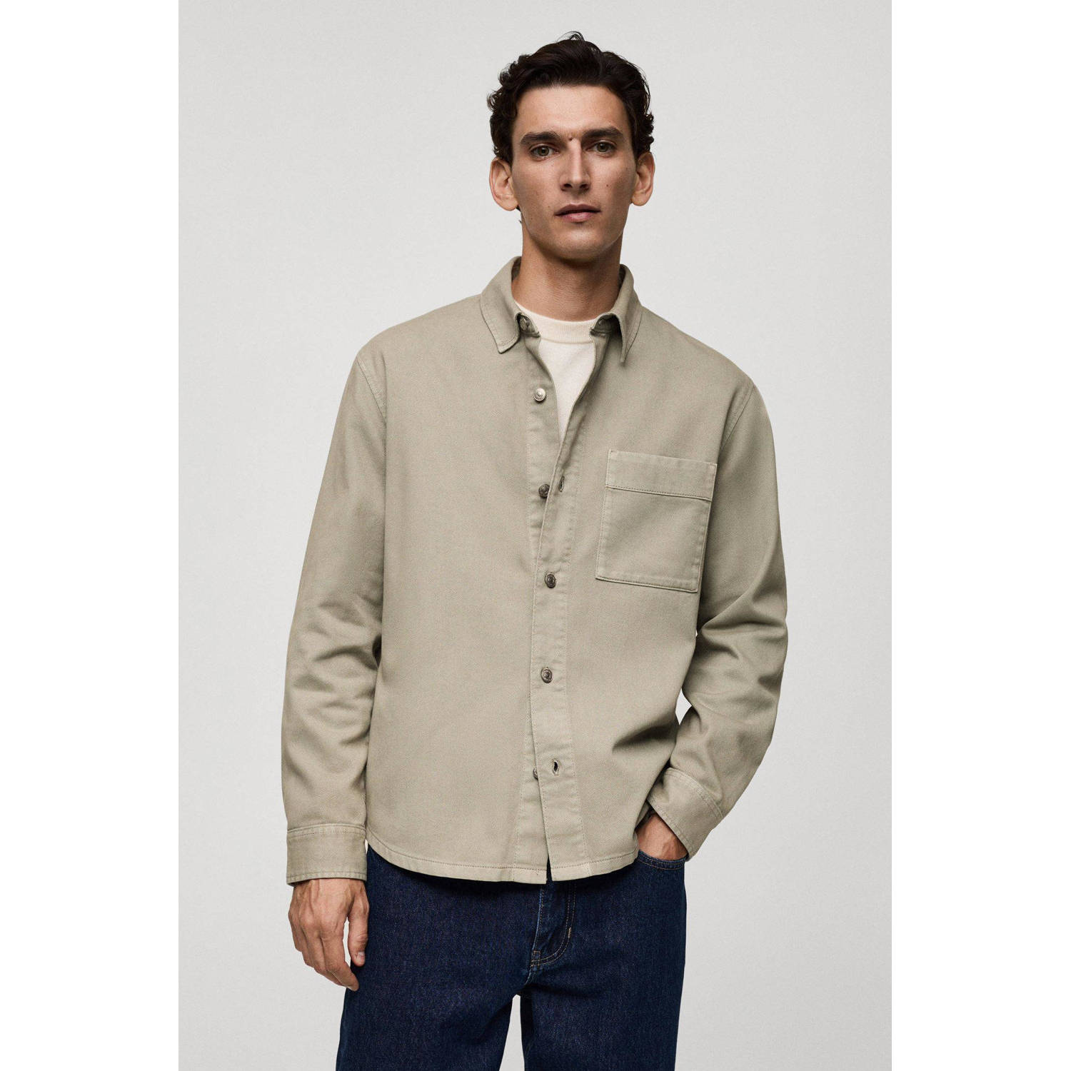 Mango Man regular fit overhemd grijsgroen