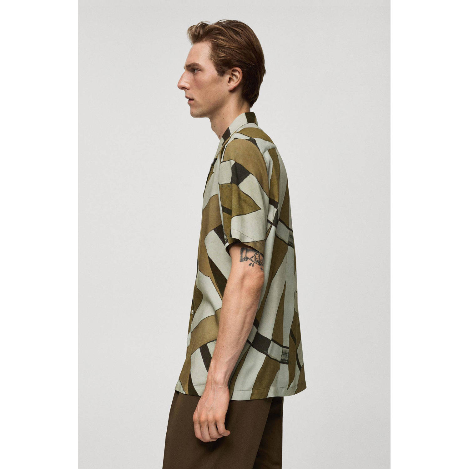 Mango Man regular fit overhemd met all over print groen