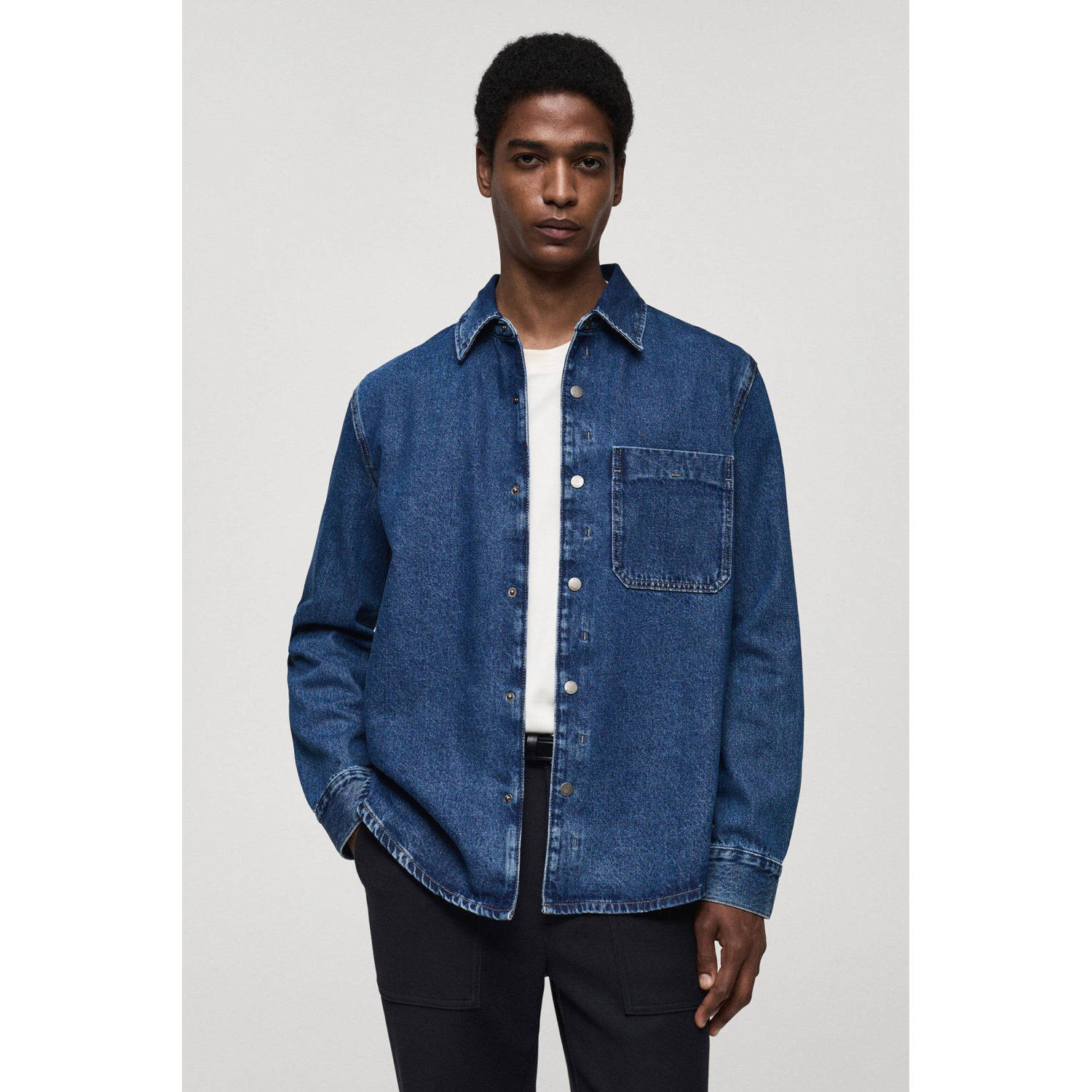 Mango Man regular fit overhemd medium blue denim
