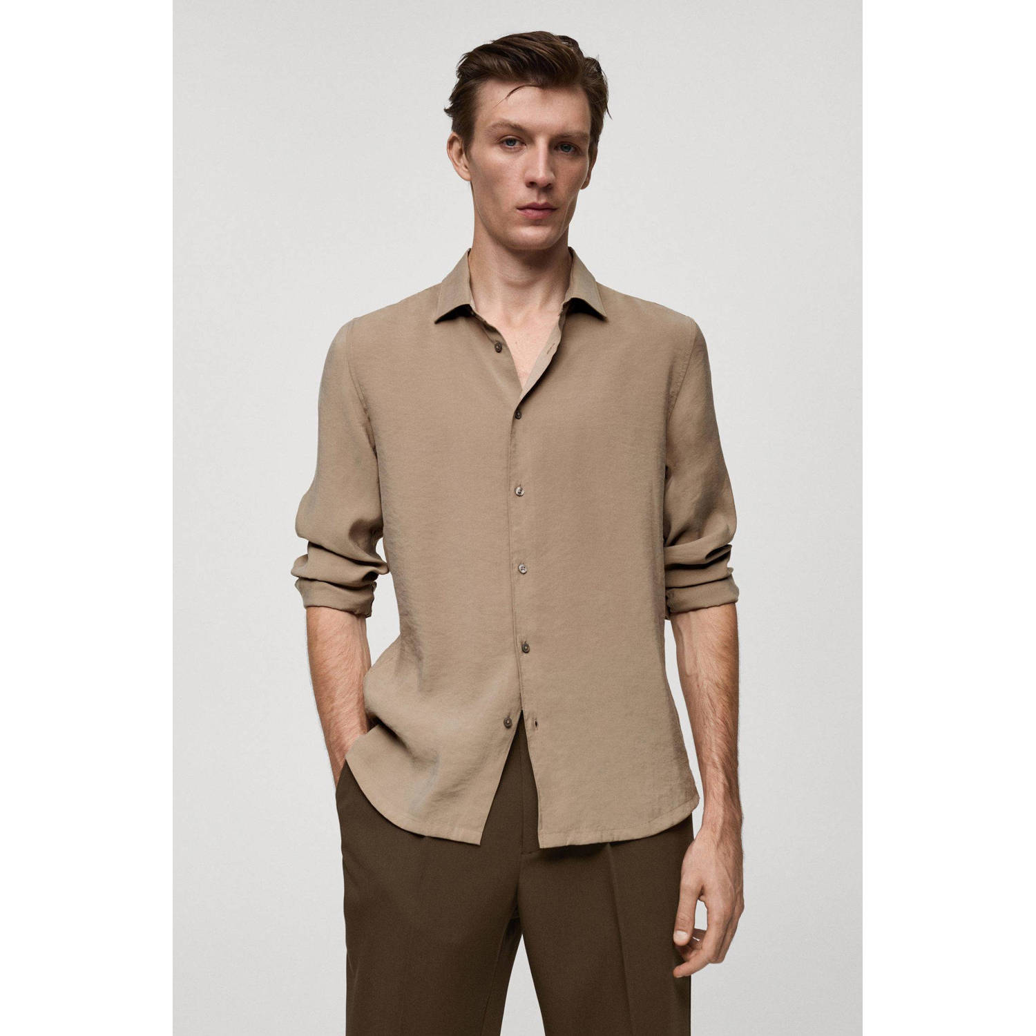 Mango Man regular fit overhemd taupe