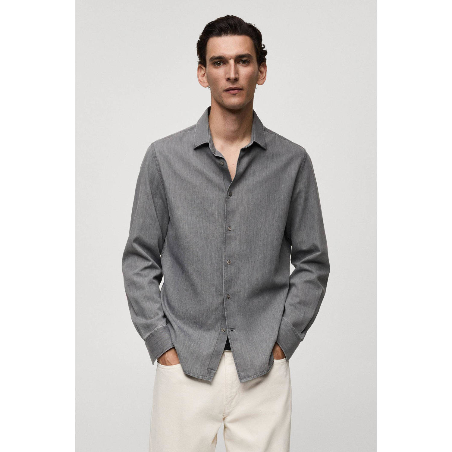 Mango Man regular fit overhemd grijs