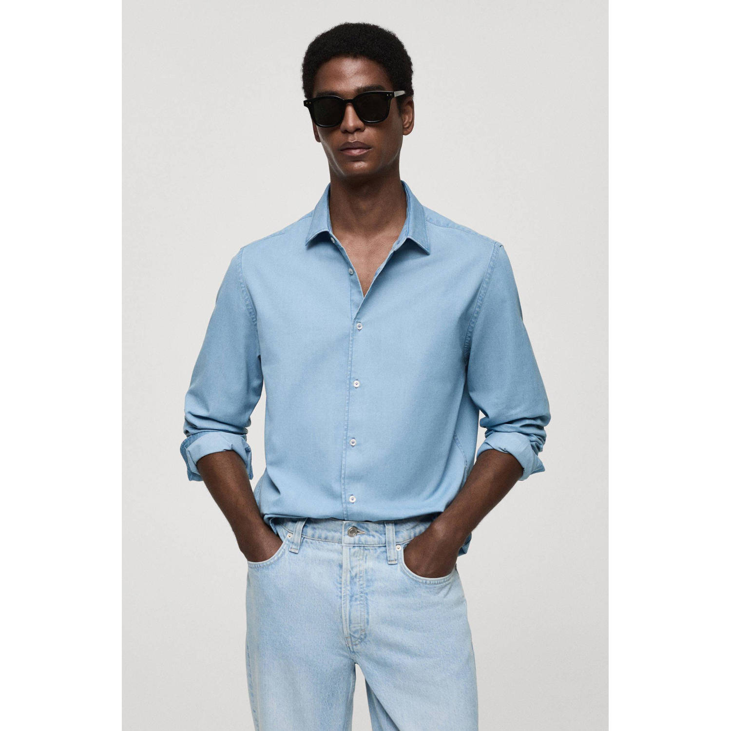 Mango Man casual overhemd lichtblauw