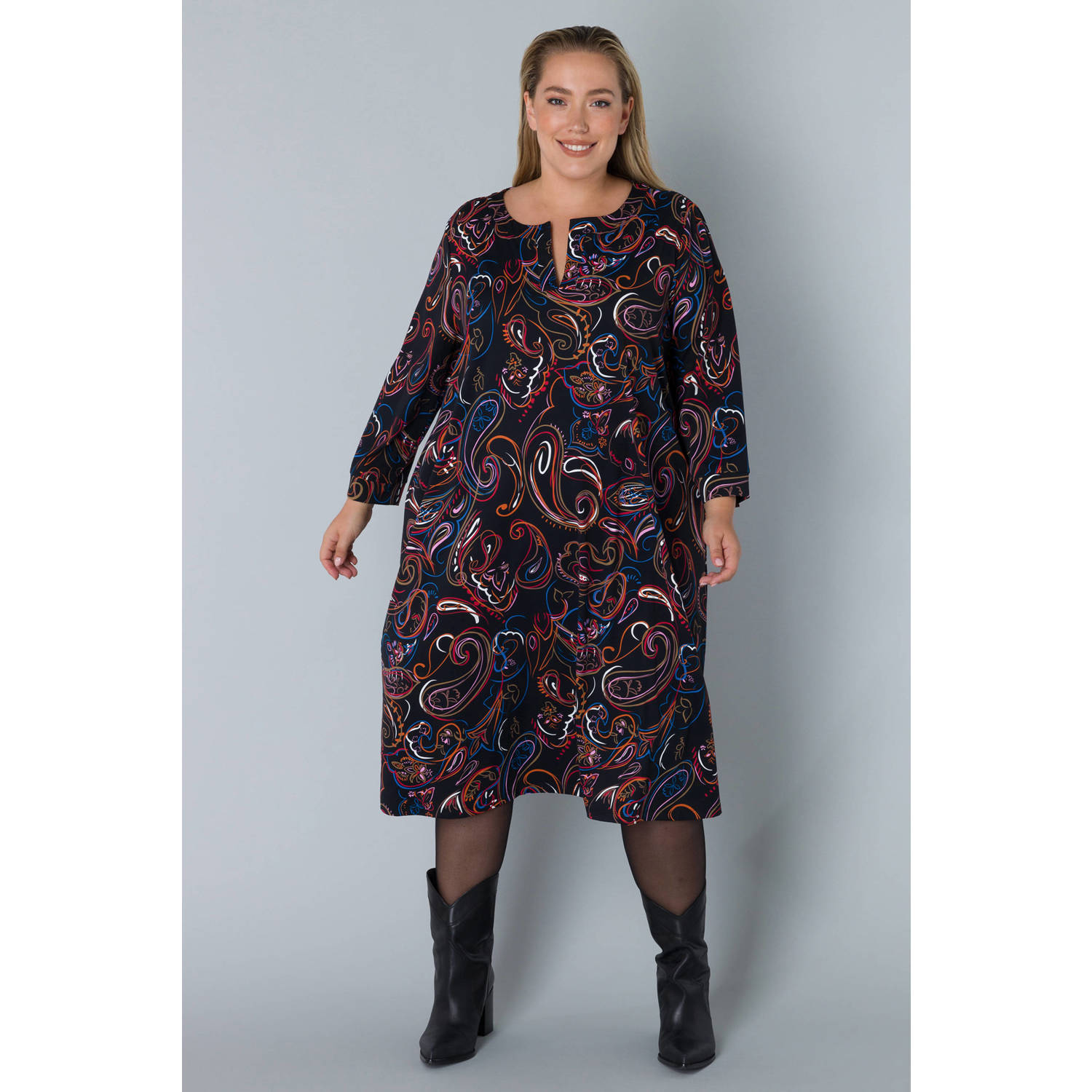 Colletta jurk met all over print zwart multi