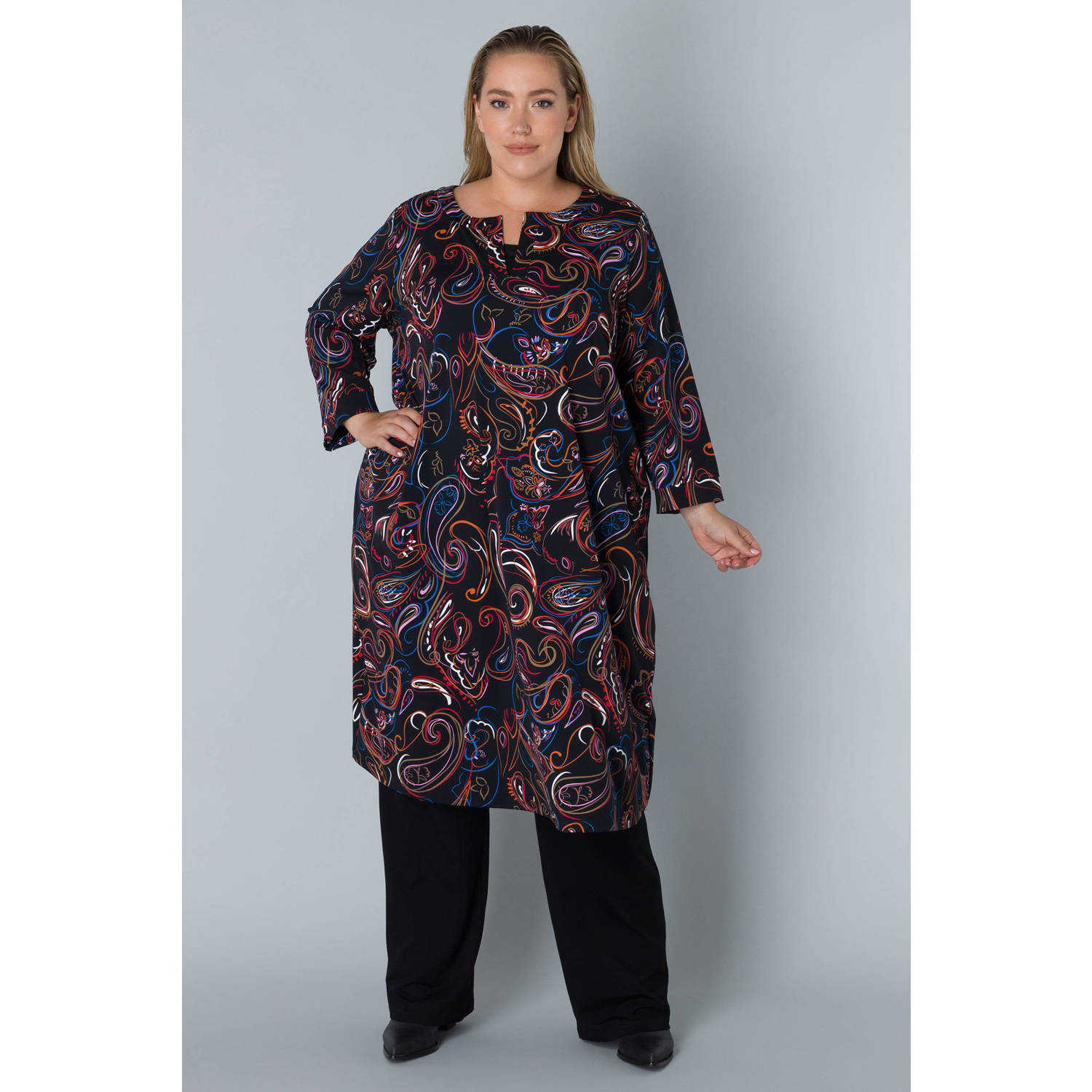 Colletta jurk met all over print zwart multi