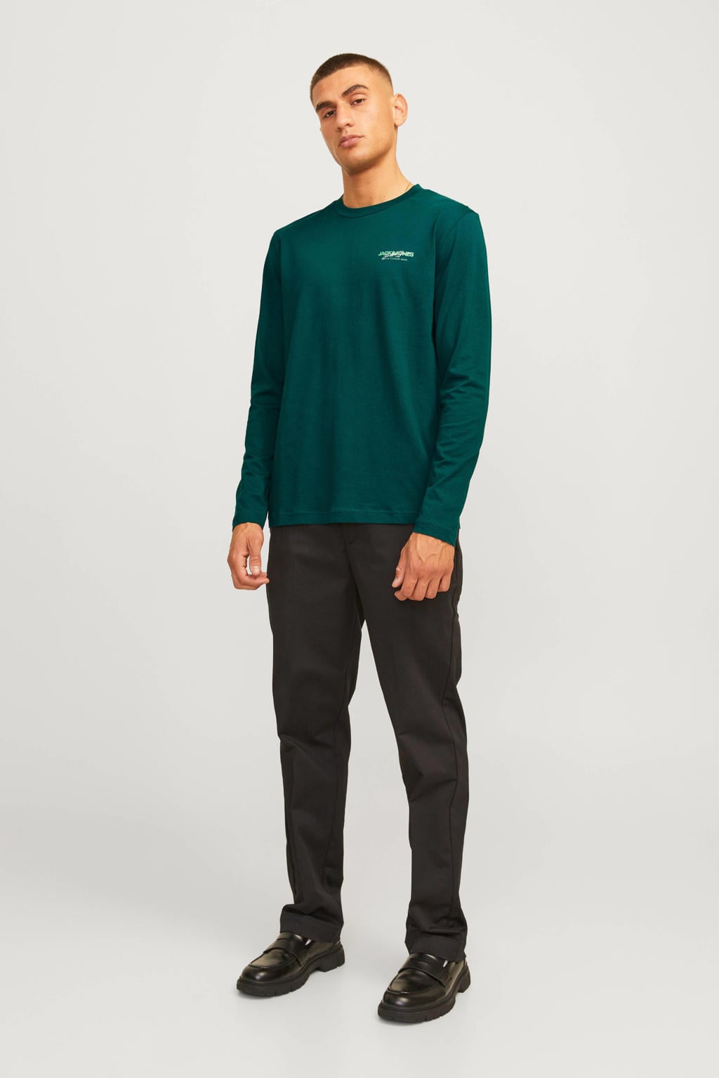 JACK & JONES regular fit longsleeve JJALVIS met printopdruk deep teal