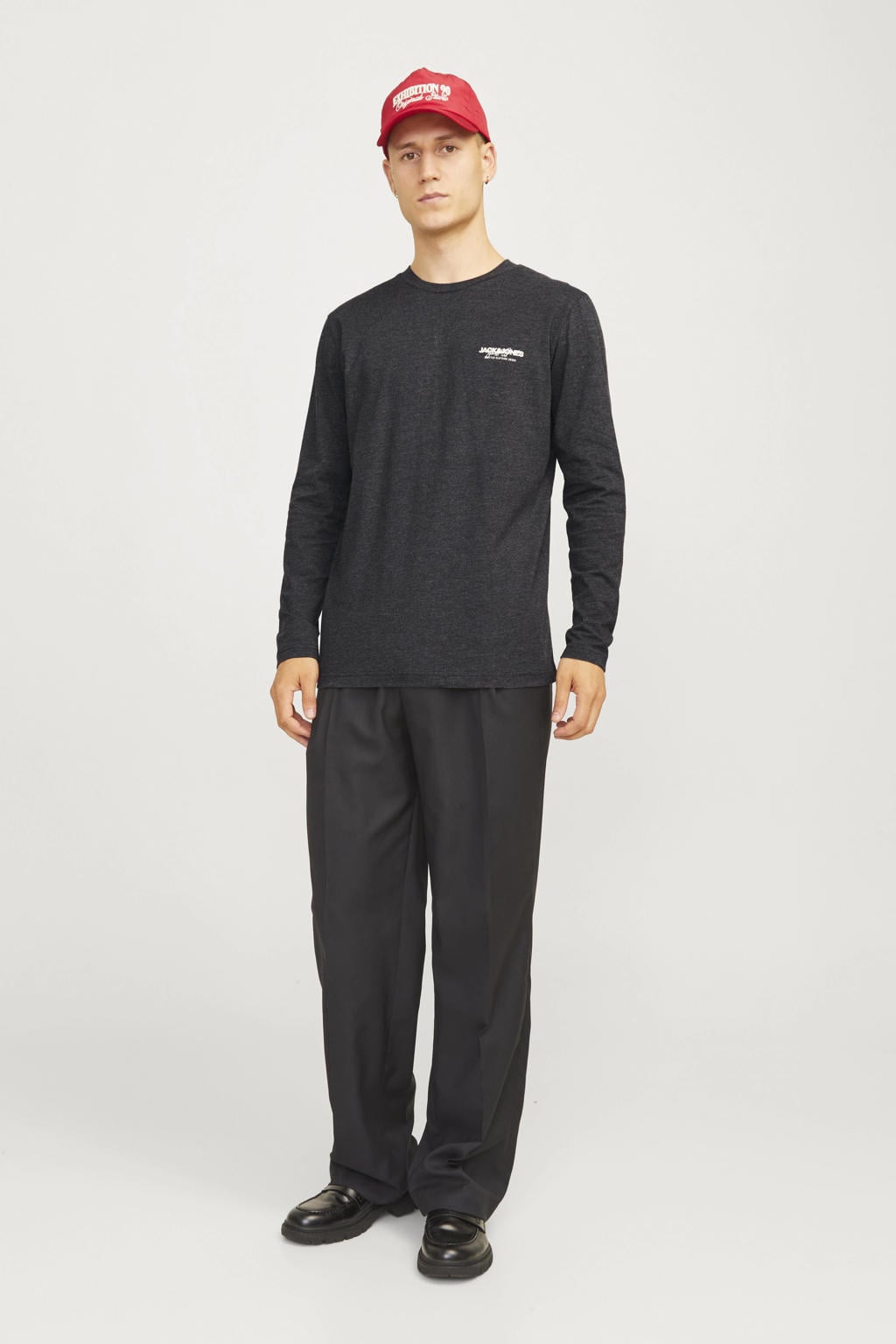 JACK & JONES regular fit longsleeve JJALVIS met printopdruk zwart