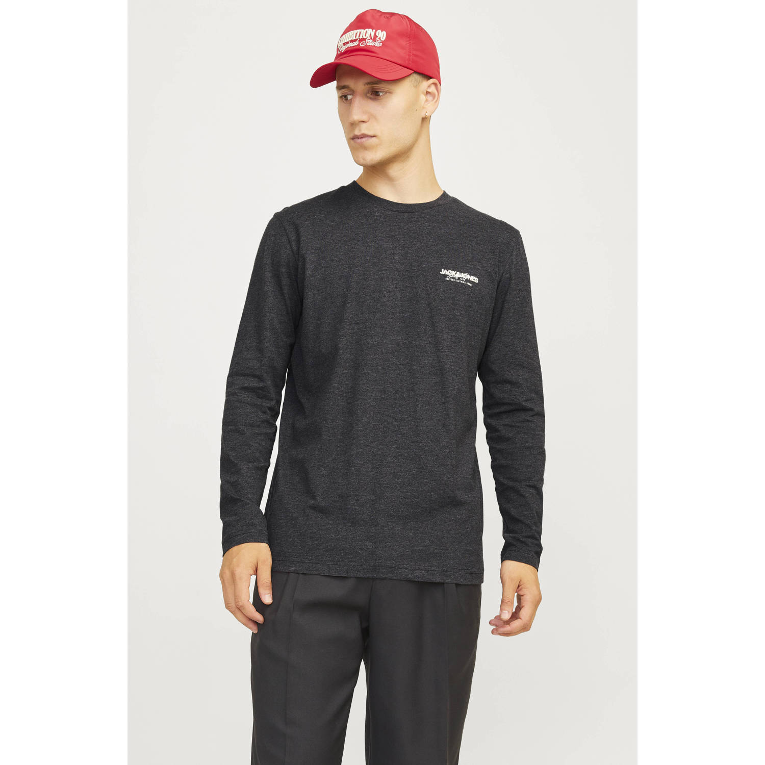 JACK & JONES regular fit longsleeve JJALVIS met printopdruk zwart