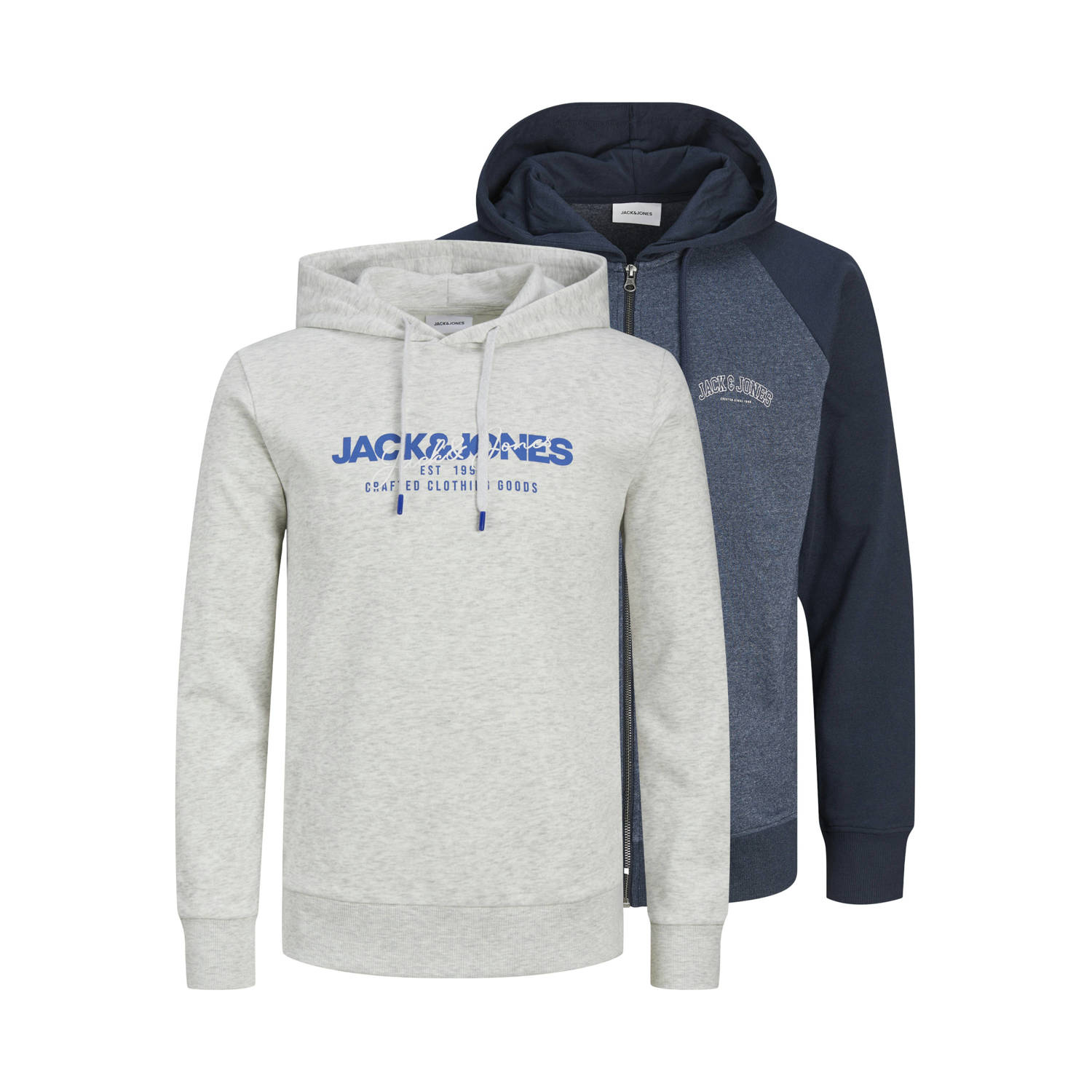 JACK & JONES sweatvest met logo donkerblauw wit set van 2