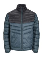 thumbnail: Groene heren JACK & JONES PLUS SIZE jas Plus Size van nylon met effen, lange mouwen, opstaande kraag en ritssluiting