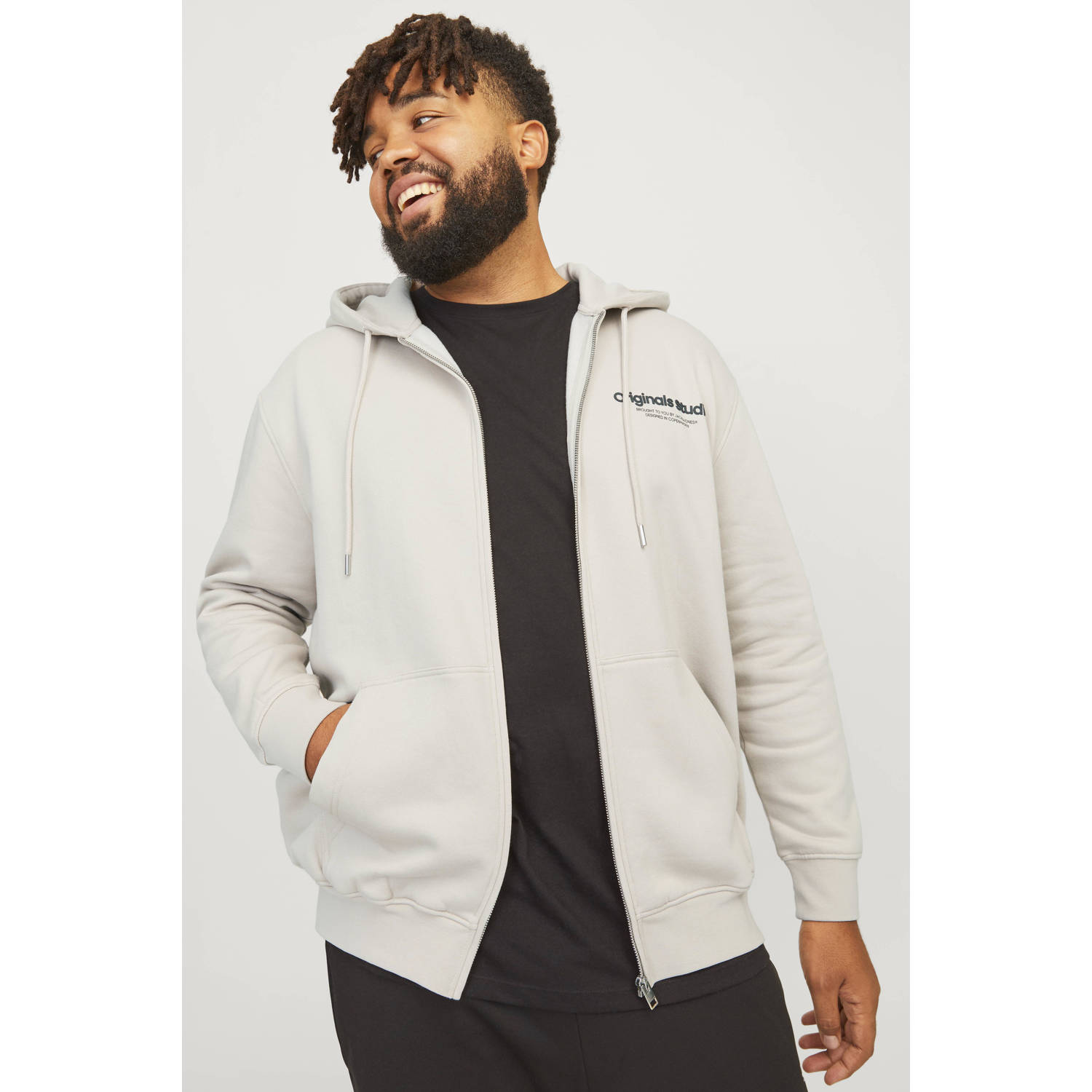 JACK & JONES PLUS SIZE sweatvest JORVESTERBRO Plus Size met printopdruk ecru