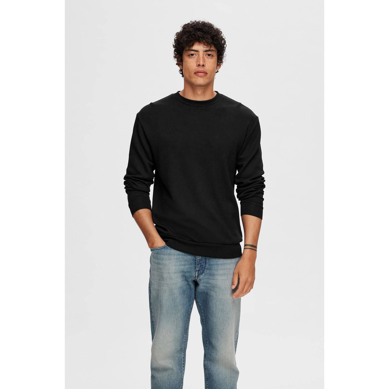 Selected Homme Sweatshirt met ribboorden model 'EMANUEL'