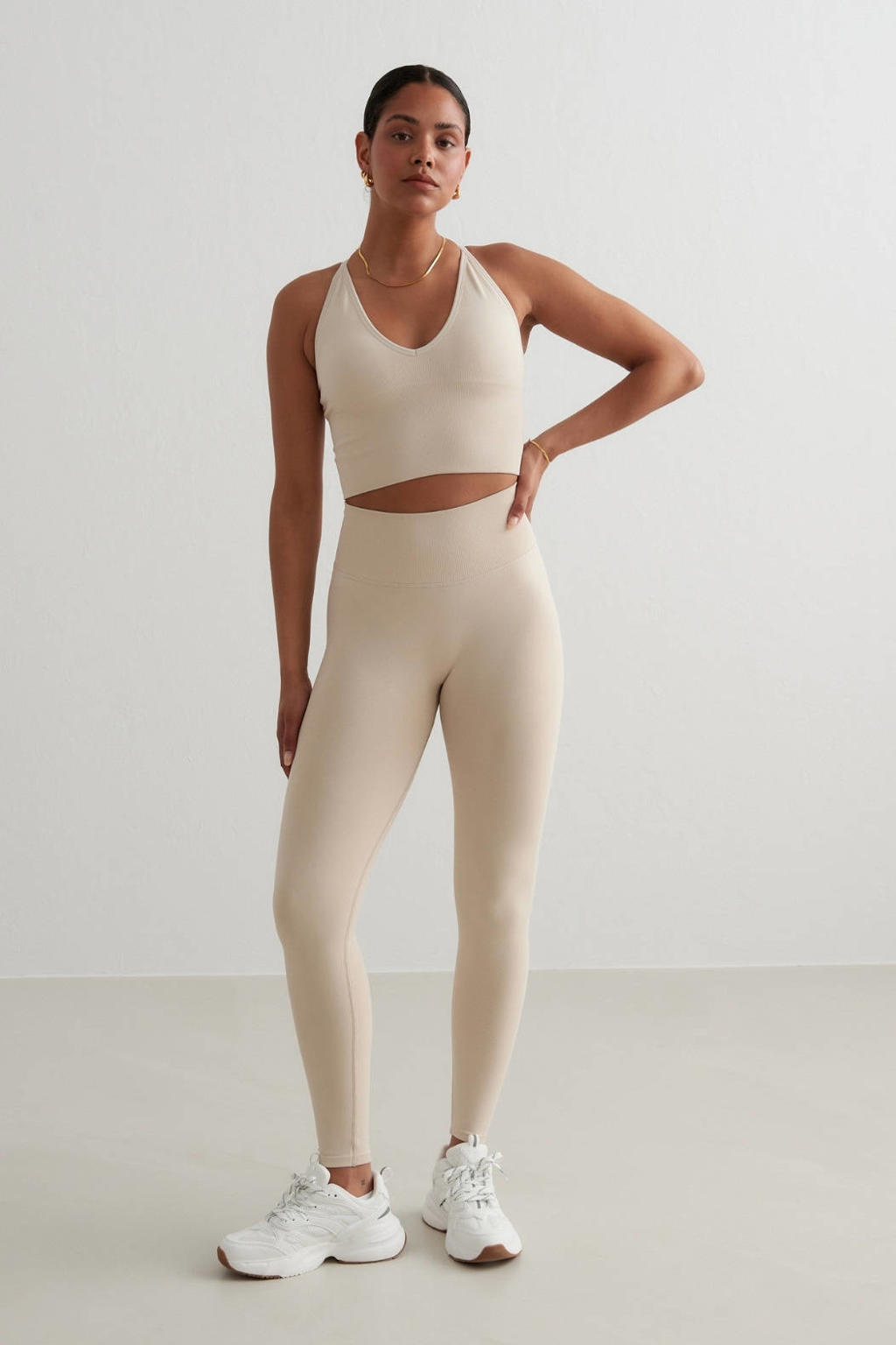 Beige dames Aim'n sportlegging Shape van nylon met slim fit en regular waist