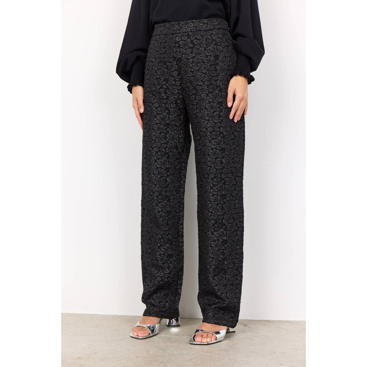 Soyaconcept wide leg broek met bloemenprint zwart
