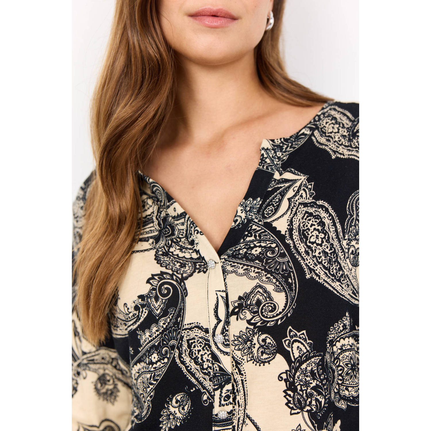 Soyaconcept top met paisleyprint zwart ecru