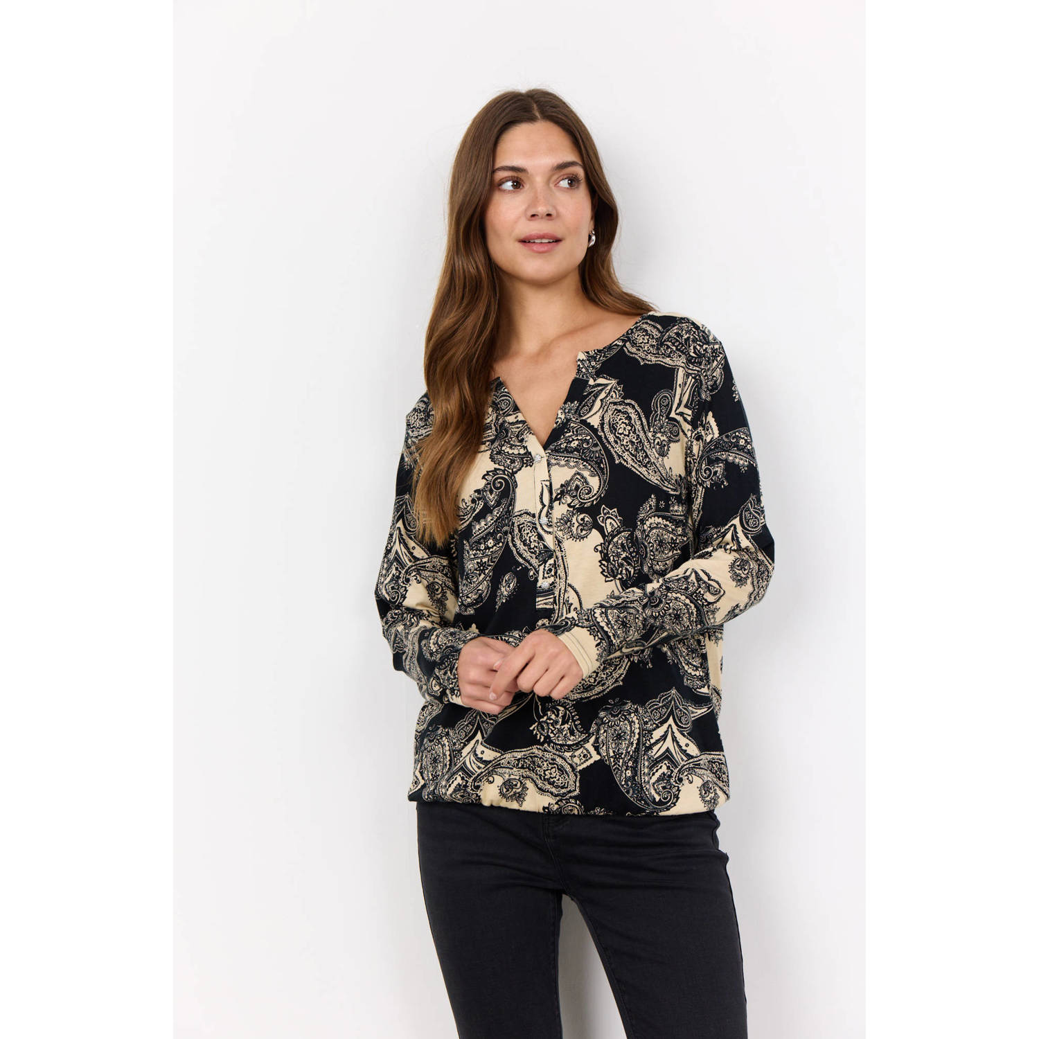 Soyaconcept top met paisleyprint zwart ecru