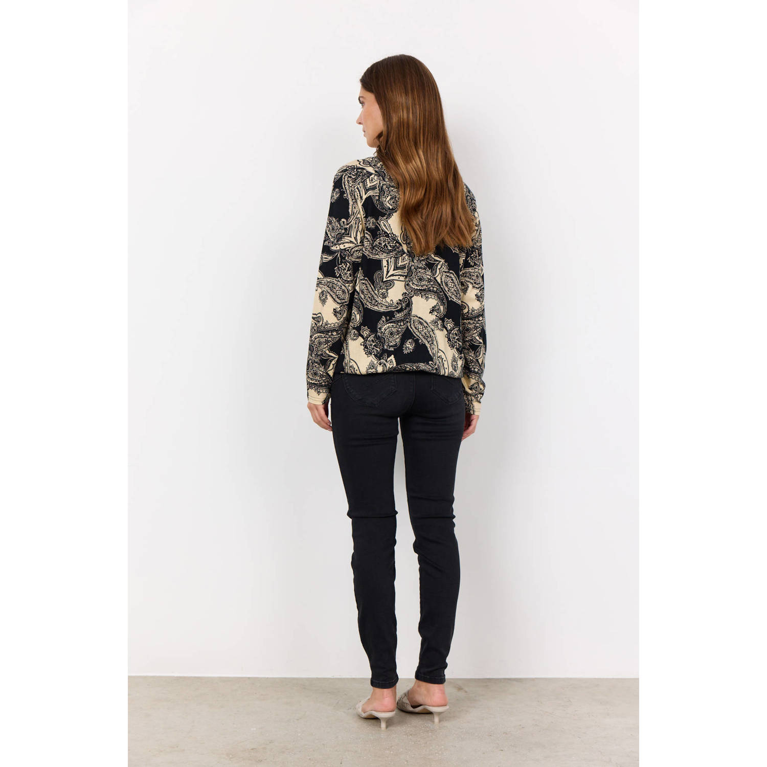 Soyaconcept top met paisleyprint zwart ecru