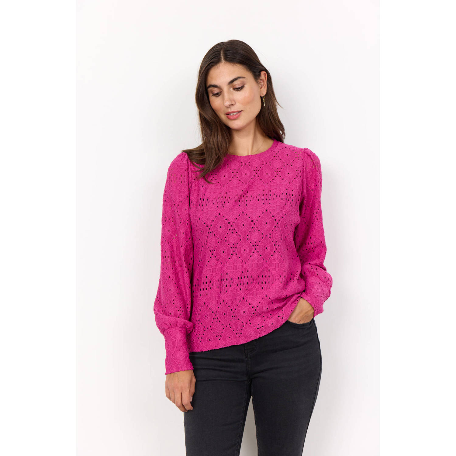 Soyaconcept top met ingebreid patroon roze