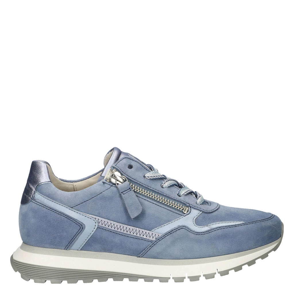 Blauwe dames Gabor Comfort Optifit leren sneakers met rits- en vetersluiting