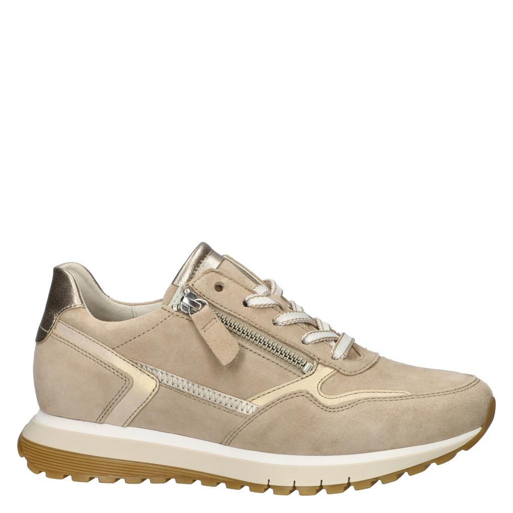 Beige dames Gabor Comfort Optifit suède sneakers met rits- en vetersluiting