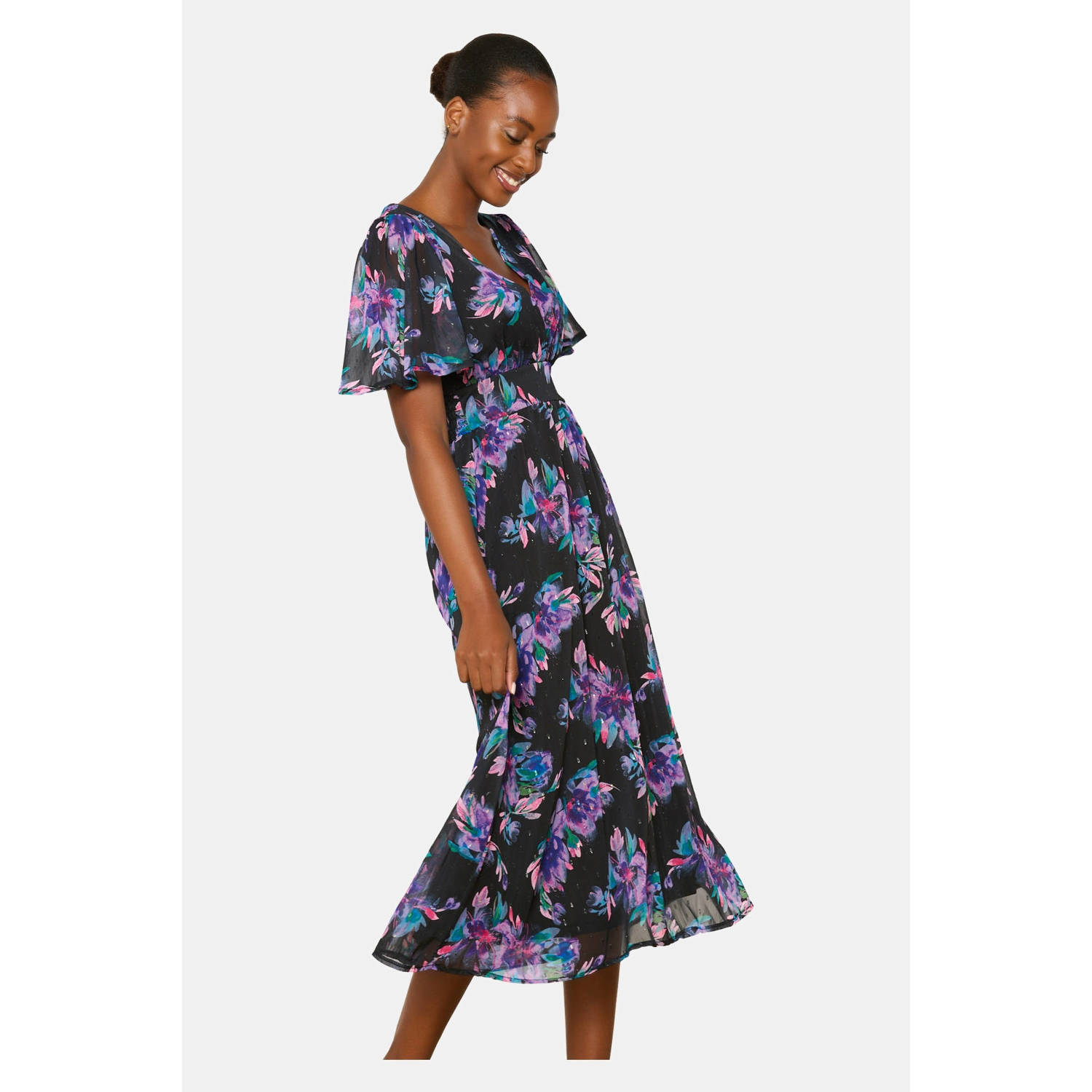 LOLALIZA jurk met bloemenprint zwart paars turqoise