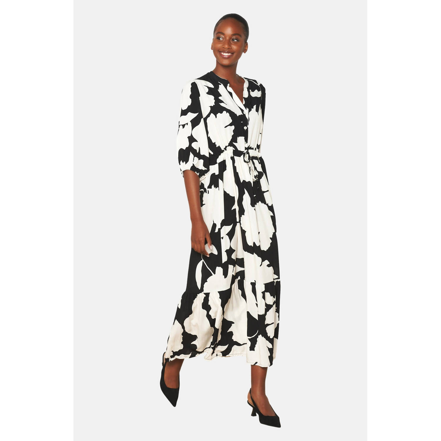 LOLALIZA jurk met all over print zwart wit