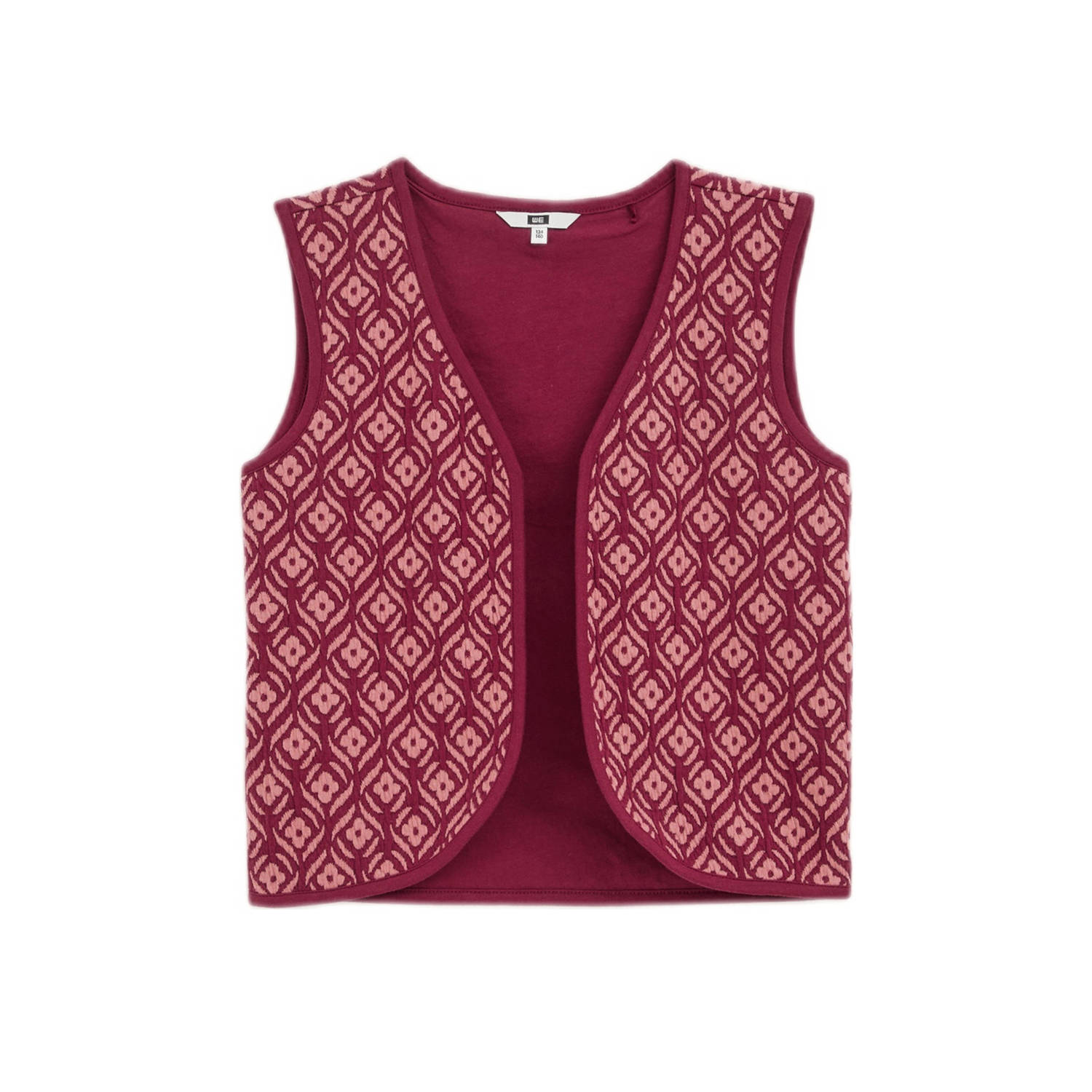 WE Fashion gilet met all over print donkerrood lichtroze