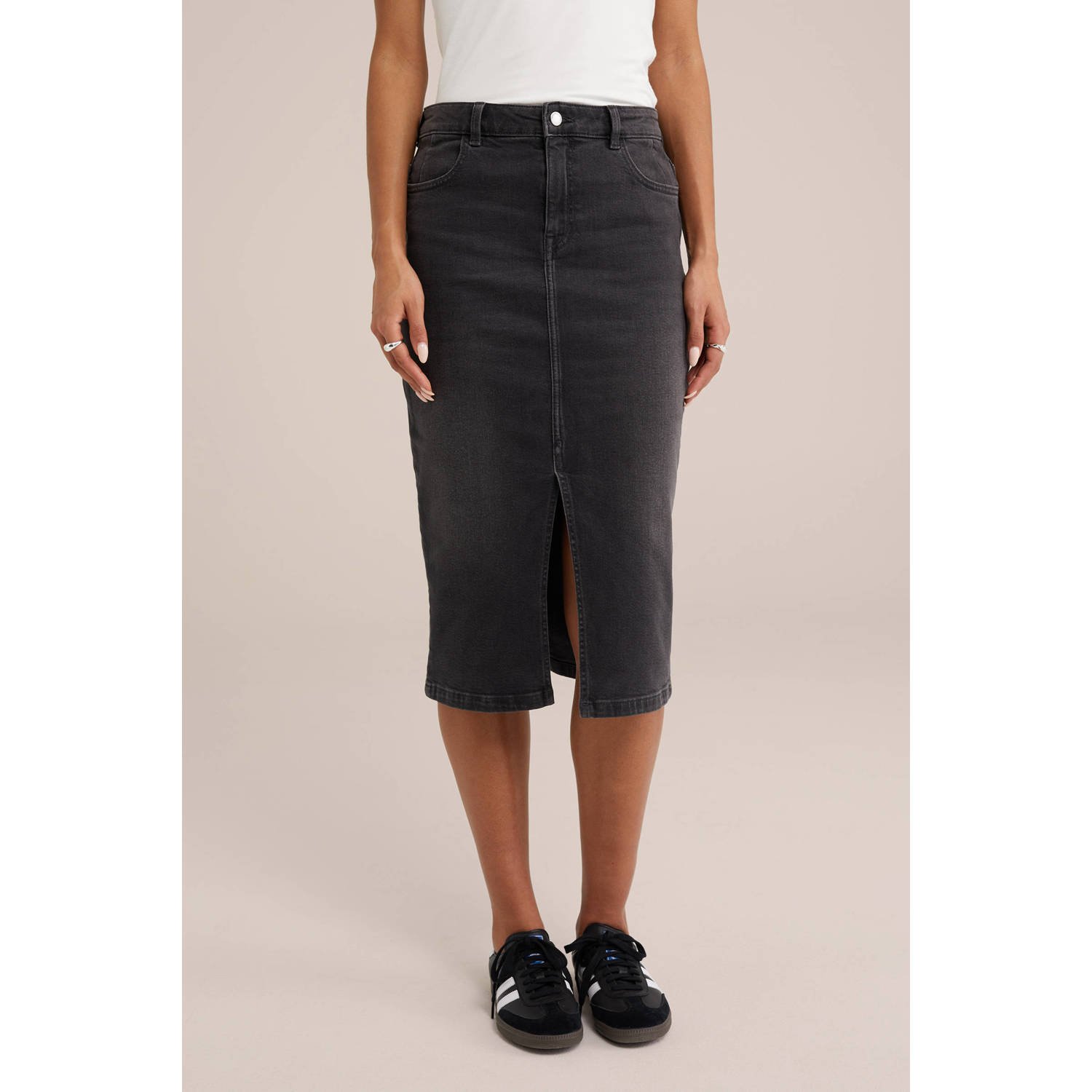 WE Fashion Blue Ridge denim midi rok grey denim