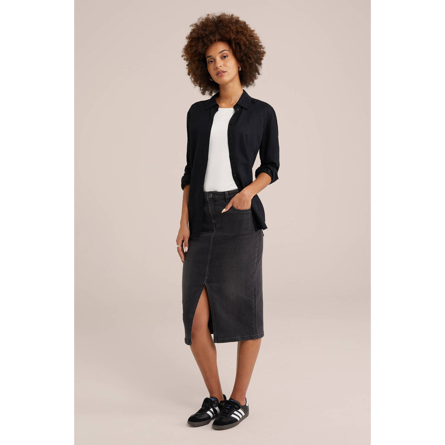 WE Fashion Blue Ridge denim midi rok grey denim